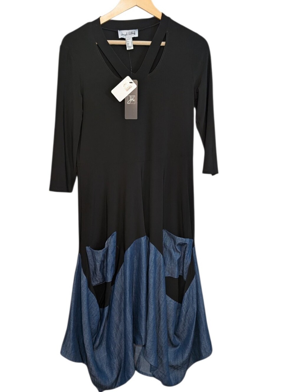 Joseph Ribkoff black and blue colorblock Handkerchief dress .. Size 8 - Picture 5 of 8
